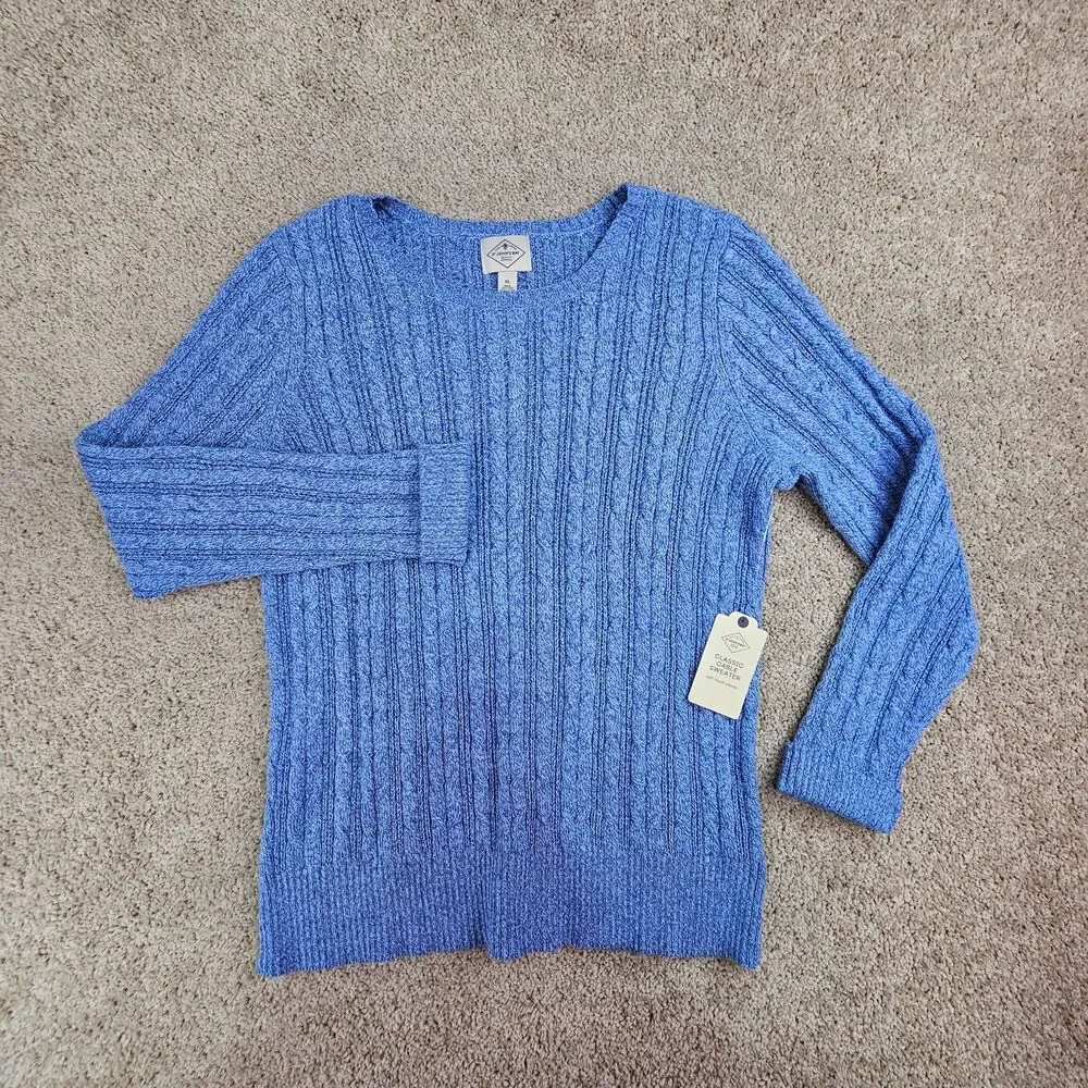 St Johns Bay Cable Knit Sweater Womens XL Blue Marl Cotton Pullover NWT